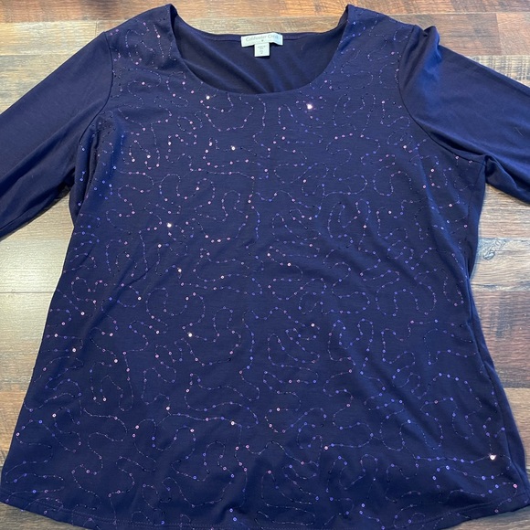 Coldwater Creek Purple Sequin 3/4 Sleeve Top XL - Picture 4 of 5